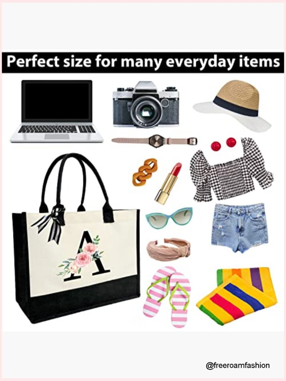 Personalized Initial Canvas Tote Bag with Zipper Pocket for Travel & Beach - Picture 6 of 6